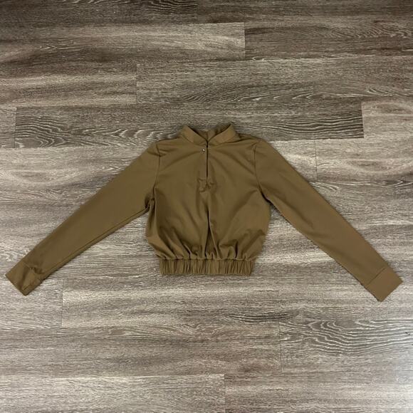 NWOT ADAY Check-In Top Long Sleeve Crop Top Sz Small Olive Brown Stretch Travel - Picture 6 of 16